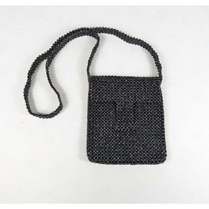 Sabina NY Black Faceted Geometric Beaded Crossbody Purse Festival Bag Grunge 90s